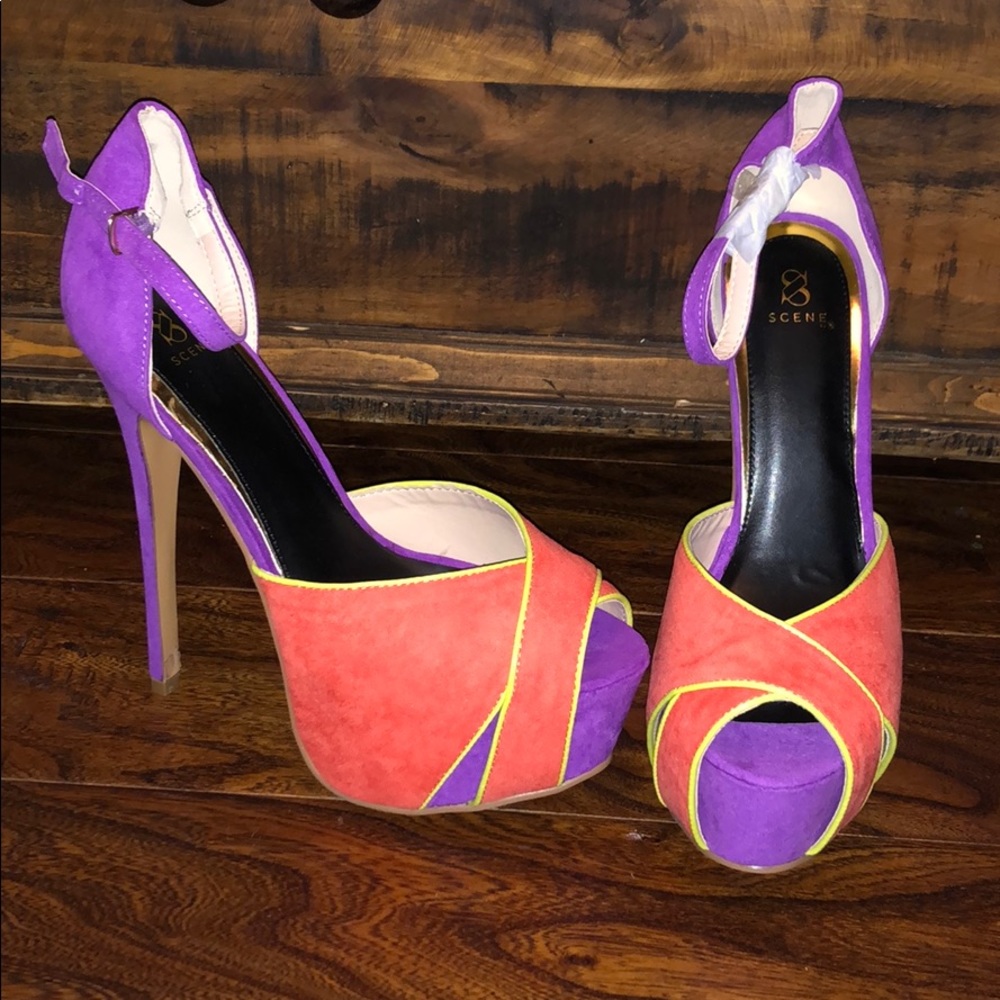 Multi colored platform heels